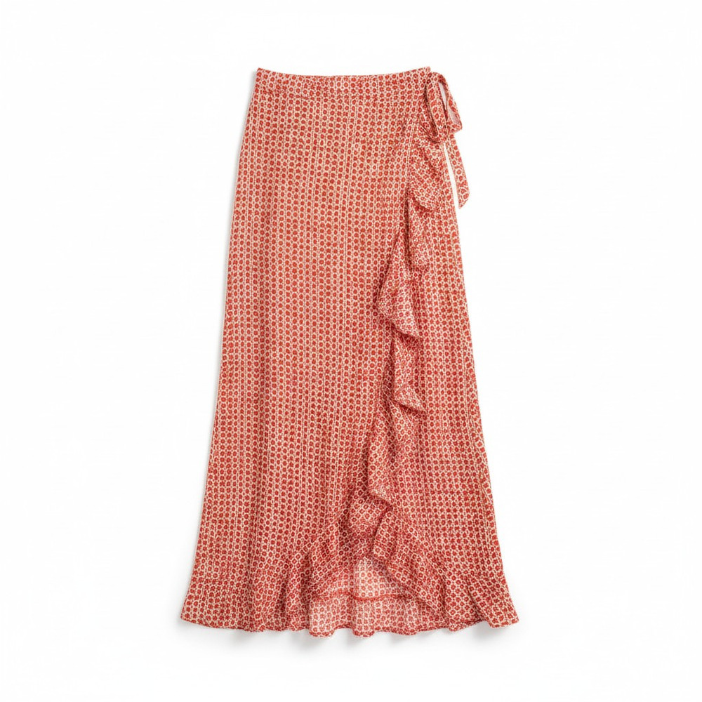Cleobella Evangeline Wrap Skirt Red Print Maxi Anthropologie White Ruffle Medium